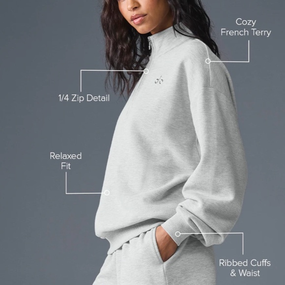 ALO accloade 1/4 zip pullover - heather gray NWT sz M - Picture 5 of 10